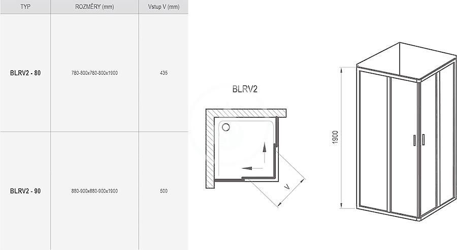 RAVAK - Blix Sprchový kout čtyřdílný BLRV2-80, 780-800 mm, lesklý hliník/čiré sklo (1LV40C00Z1)
