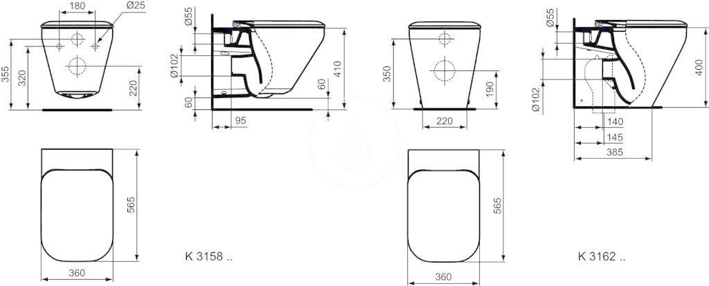 IDEAL STANDARD - Tonic II Závěsné WC, Aquablade, s Ideal Plus, bílá (K3158MA)
