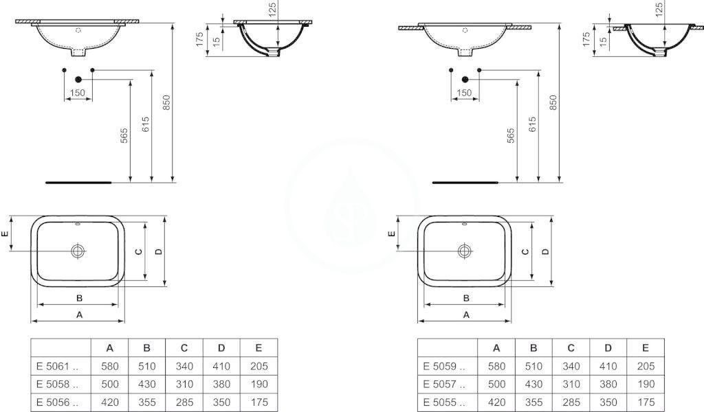 IDEAL STANDARD - Connect Umyvadlo pod desku, 500x380 mm, s přepadem, bílá (E505801)