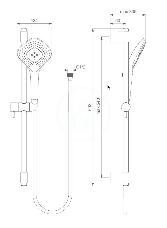 IDEAL STANDARD - Idealrain Evo Jet Set sprchové hlavice Diamond, 3 proudy, tyče 600 mm a hadice, chrom (B1762AA)