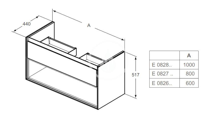IDEAL STANDARD - Connect Air Skříňka pod umyvadlo, 1000x440x517 mm, lesklá bílá/světlá šedá mat (E0828KN)