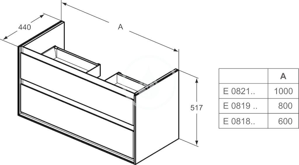 IDEAL STANDARD - Connect Air Skříňka pod umyvadlo, 1000x440x517 mm, dekor světlé dřevo/světlá hnědá mat (E0821UK)