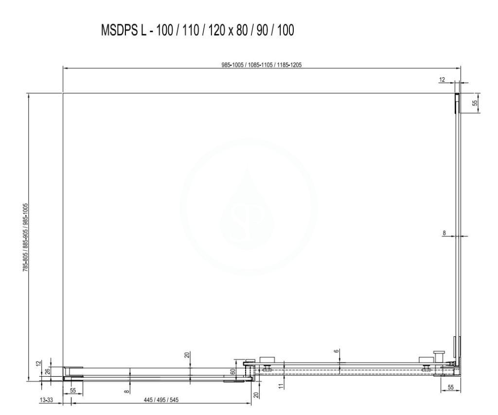 RAVAK - Matrix Sprchový kout třídílný MSDPS-100/80 L, 985-1005x785-805 mm, lesklý hliník/čiré sklo (0WLA4C00Z1)