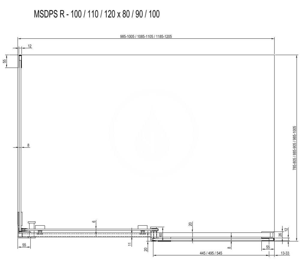 RAVAK - Matrix Sprchový kout třídílný MSDPS-120/90 R, 1185-1205x885-905 mm, lesklý hliník/čiré sklo (0WPG7C00Z1)