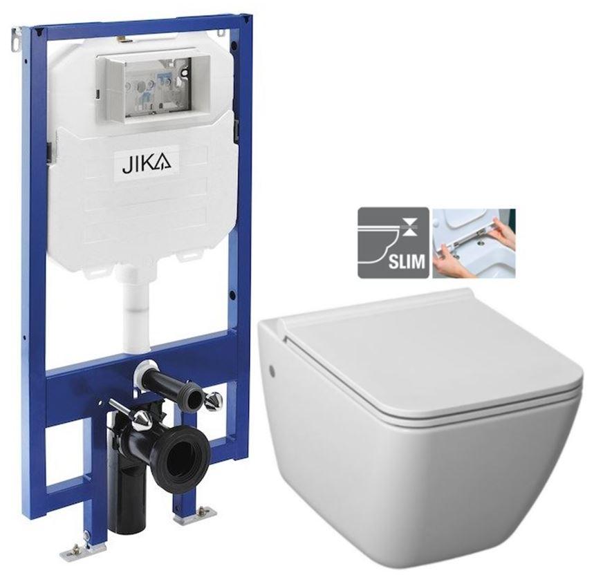 JIKA předstěnový instalační 8 cm systém bez tlačítka + WC JIKA PURE + SEDÁTKO DURAPLAST H894652 X PU1