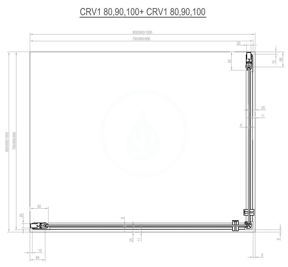 RAVAK - Chrome Sprchové dveře CRV1-100, 980-1000 mm, satin/čiré sklo (1QVA0U01Z1)
