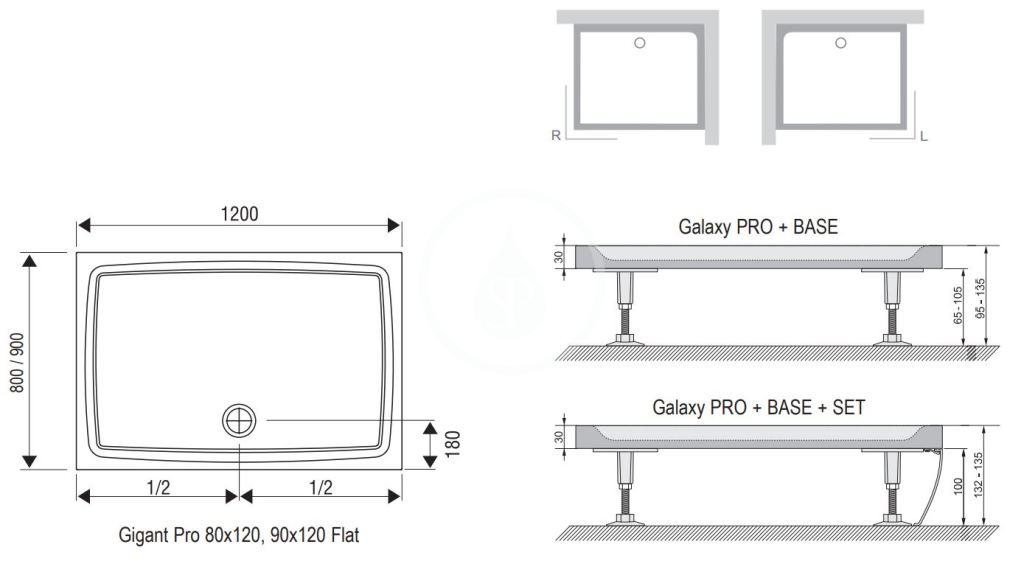 RAVAK - Galaxy Pro Flat Sprchová vanička Gigant Pro FLAT, 1200x800 mm, bílá (XA03G411010)
