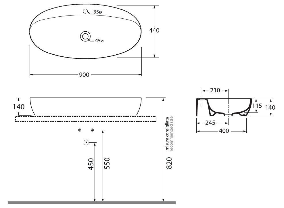 Hopa Umyvadlo Na Desku Circle 2 60 70 90 Cm Rozmer A 90 Cm Rozmer B 44 Cm Keazeci90m Svet Koupelny Cz