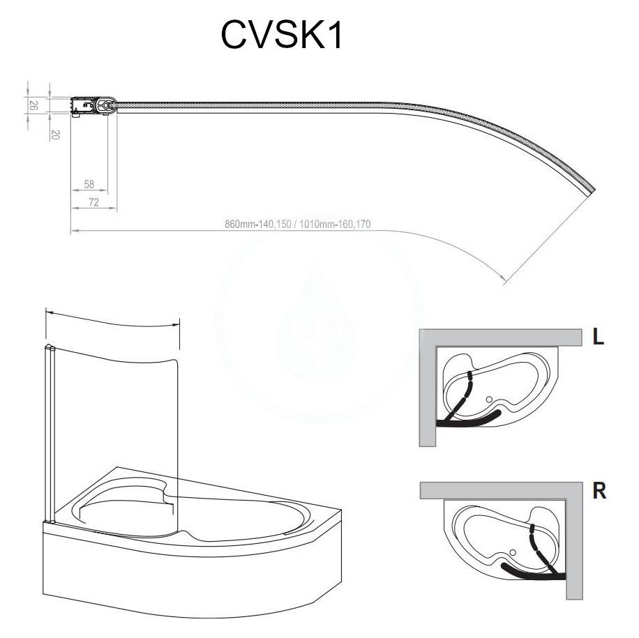 RAVAK - Chrome Vanová zástěna jednodílná CVSK1 Rosa, levá, 1000x1500 mm, bílá/transparentní sklo (7QLS0100Y1)