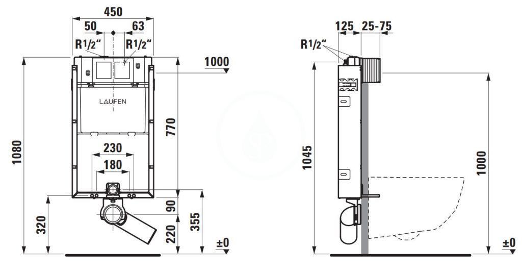 Laufen - LIS Předstěnová instalace TW1 pro závěsné WC, výška 77 cm, se splachovací nádržkou pod omítku (H8946630000001)