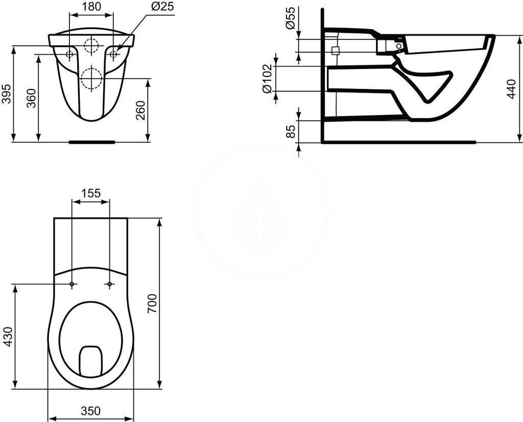 IDEAL STANDARD - Contour 21 Závěsné WC bezbariérové, ploché splachování, bílá (S311101)