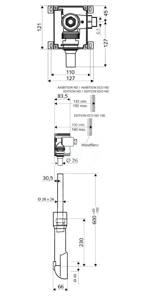 SCHELL - Compact II Základní těleso pro podomítkový splachovač (011370099)