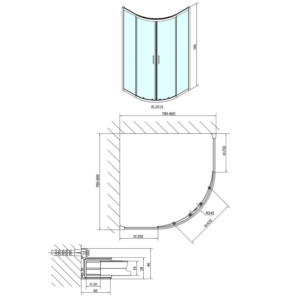 POLYSAN - EASY LINE čtvrtkruhová sprchová zástěna 800x800mm, L/R, čiré sklo (EL2515)
