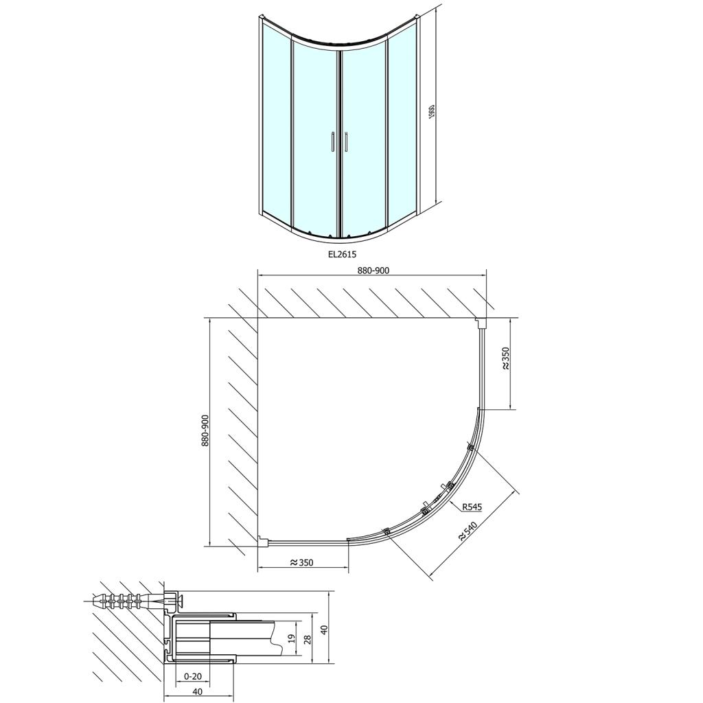 POLYSAN - EASY LINE čtvrtkruhová sprchová zástěna 900x900mm, L/R, čiré sklo (EL2615)