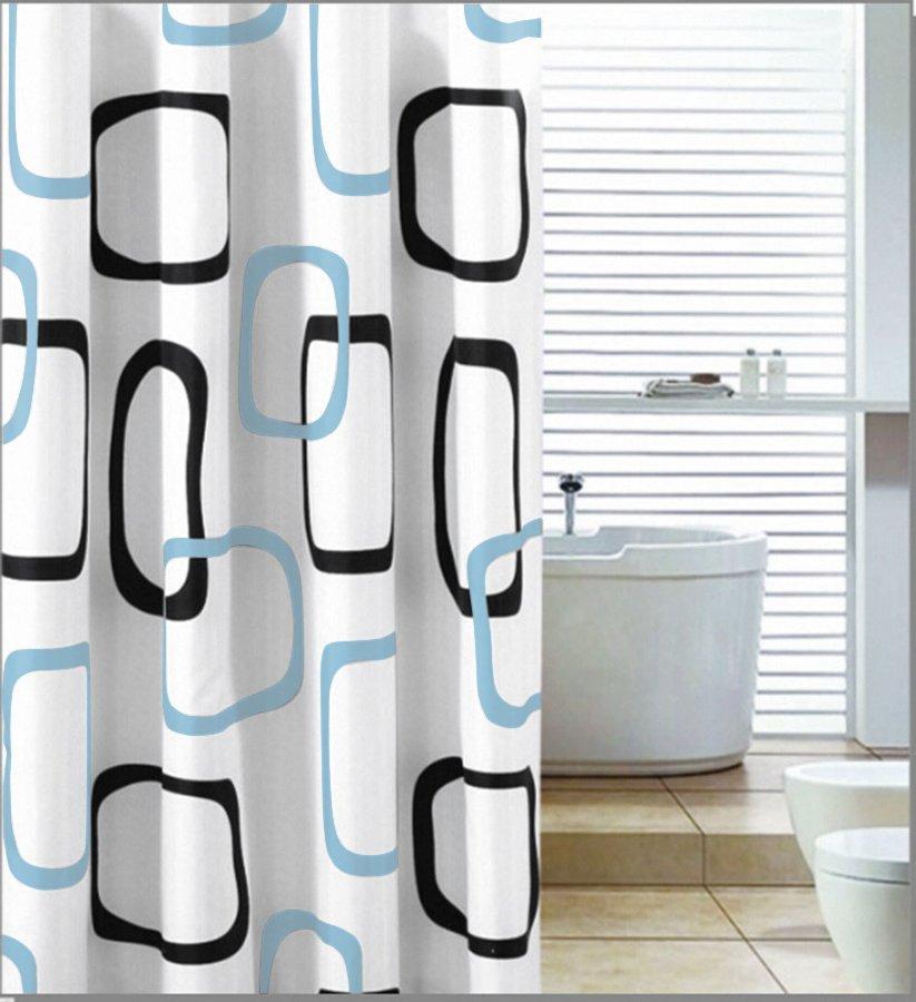 AQUALINE - Sprchový závěs 180x200cm, polyester, bílá/černá/modrá (ZP004)