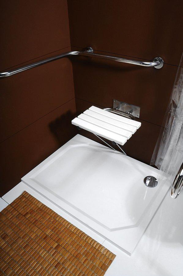 SAPHO - Sklopné sedátko do sprchového koutu s opěrnou nohou, bílá (XH001)