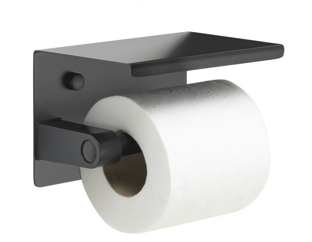 Gedy - Držák toaletního papíru s poličkou, černá matná (283914)