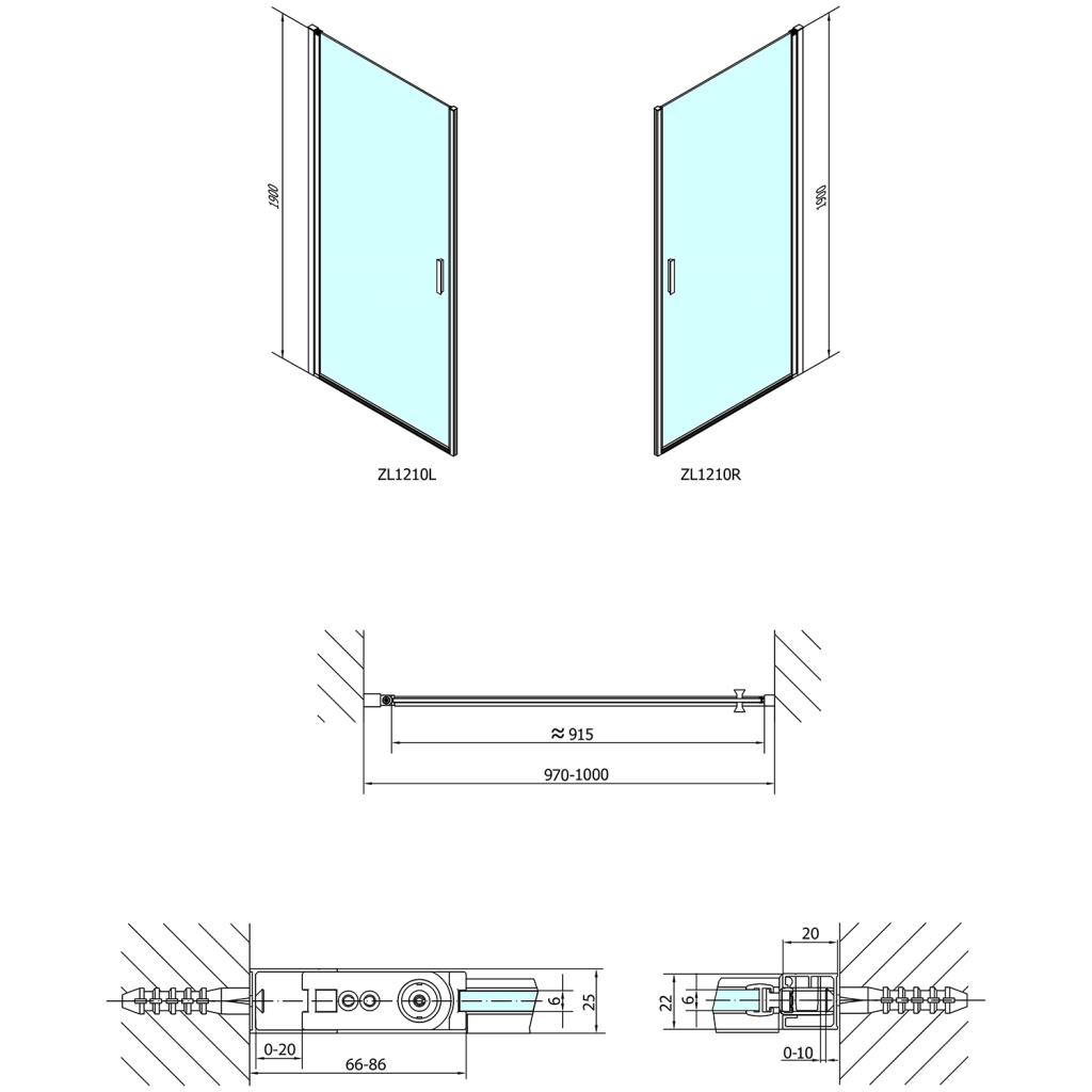 POLYSAN - ZOOM LINE sprchové dveře 1000mm, čiré sklo (ZL1210)