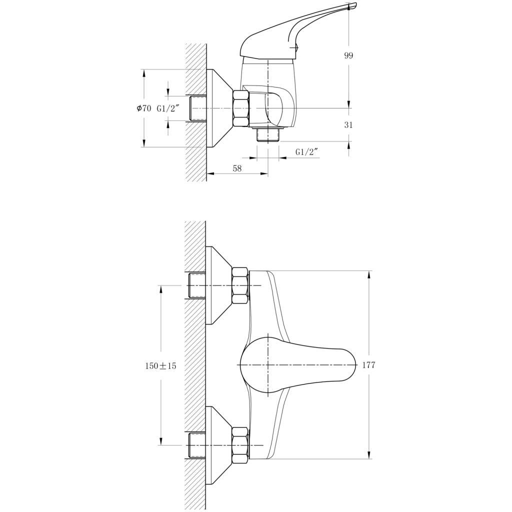 Bruckner - HOFFER nástěnná sprchová baterie, rozteč 150mm, chrom (424.011.1)