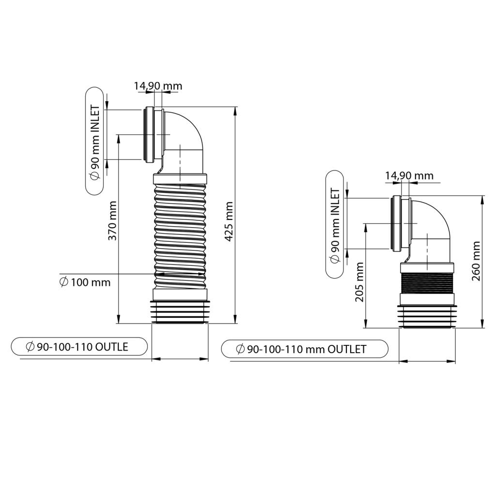 Bruckner - Flexi dopojení s kolenem 90° pro závěsné WC, 205-370 mm (159.320.0)