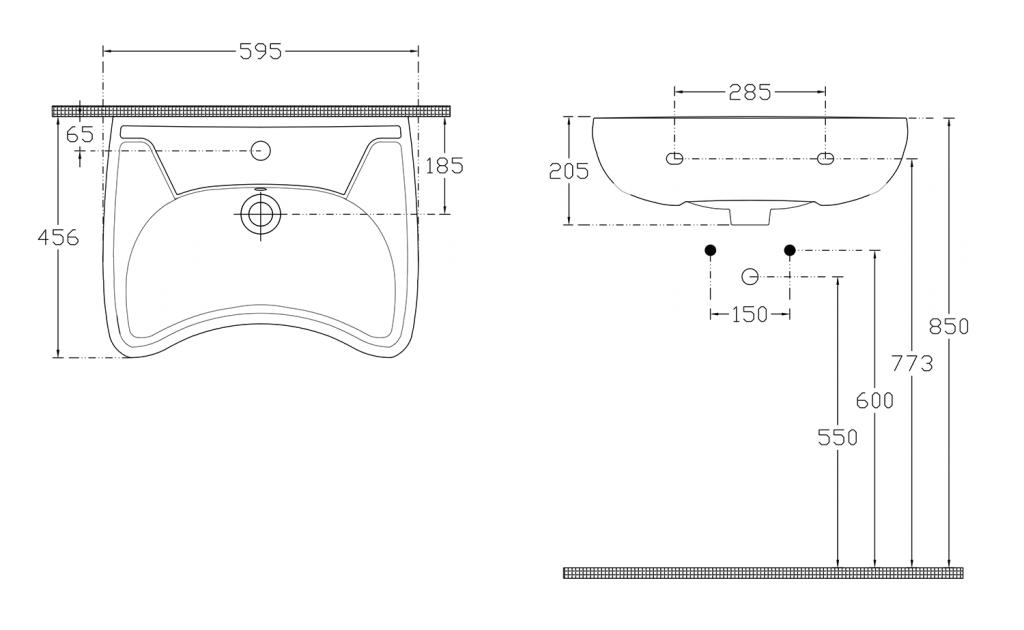 ISVEA - DISABLED keramické umyvadlo 59x45,5cm, pro tělesně handicapované (10TP60060)