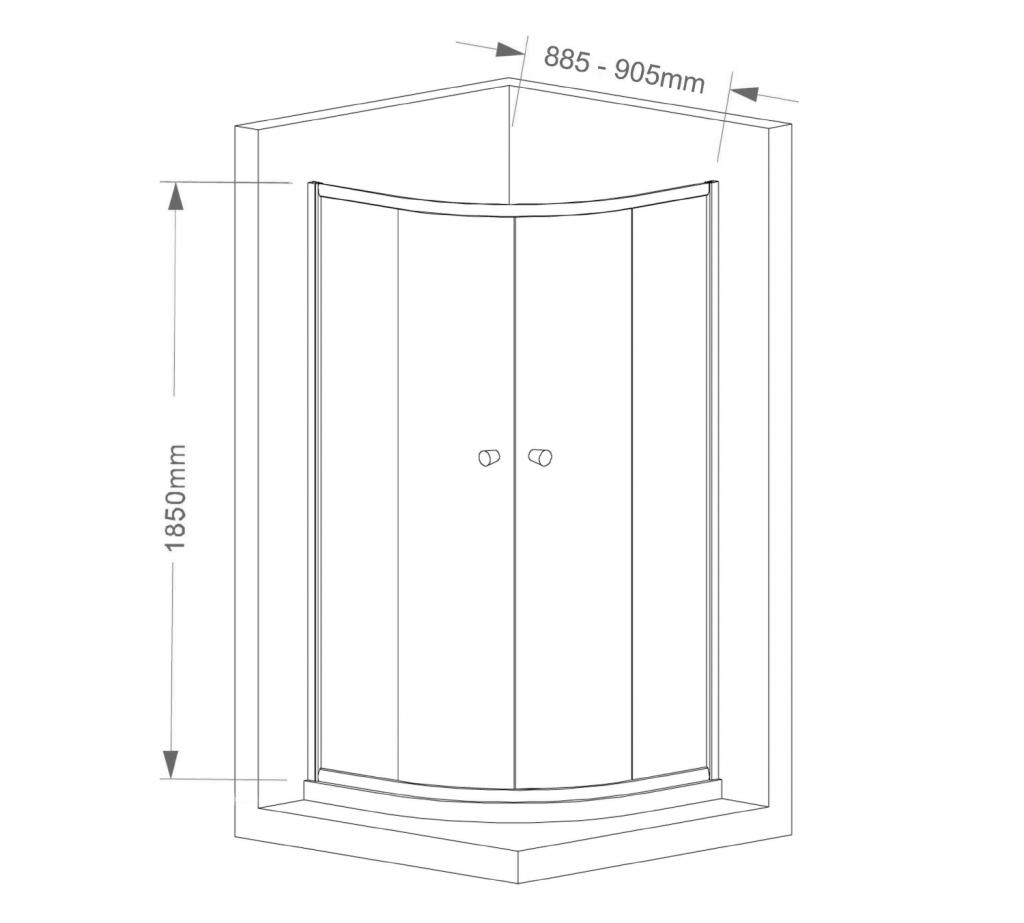 AQUALINE - ARLETA čtvrtkruhová sprchová zástěna 900x900mm, čiré sklo (HLS900)