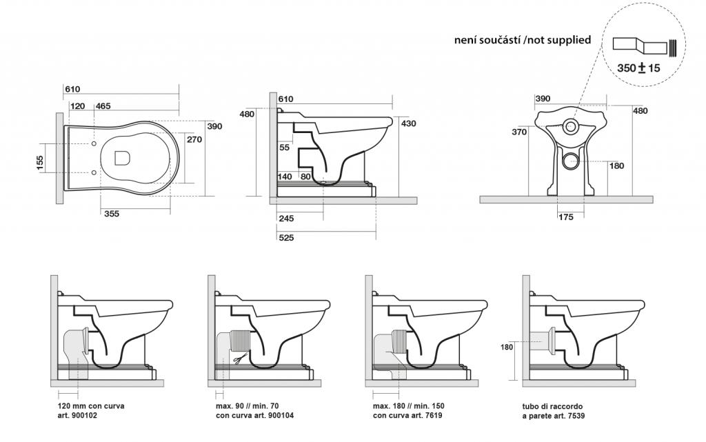 KERASAN - RETRO WC mísa stojící, 39x43x61cm, spodní/zadní odpad (101601)
