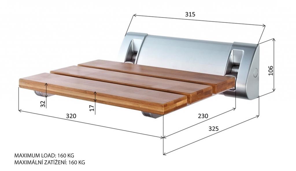 AQUALINE - Sklopné sedátko do sprchového koutu 32x32,5cm, bambus (AE236)