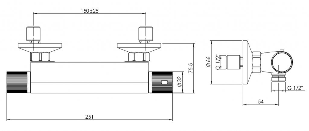 AQUALINE - ACTION nástěnná sprchová termostatická baterie, chrom (MB155)