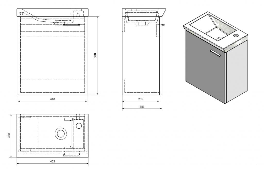 AQUALINE - ZOJA/KERAMIA FRESH umyvadlová skříňka 44x50x25,3cm, dub platin (51046DP)