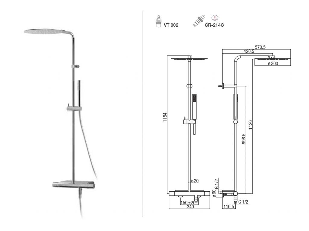 SAPHO - RHAPSODY sprchový sloup s termostatickou baterií, mýdlenka, chrom (RH322)