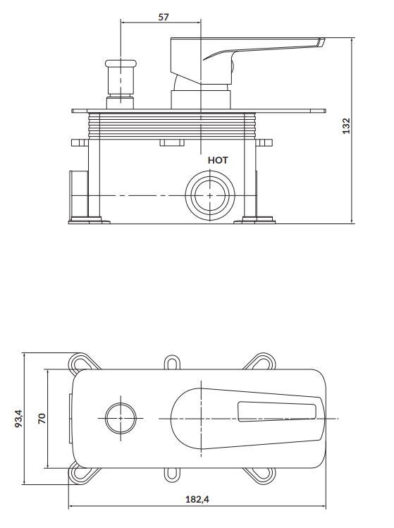 CERSANIT - Podomítková páková vanová/ sprchová baterie MILLE, vč. montážního tělesa, chrom (S951-342)