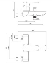 CERSANIT - N&aacute;stěnn&aacute; vanov&aacute; baterie CITY, p&aacute;kov&aacute;, chrom (S951-344), fotografie 6/3