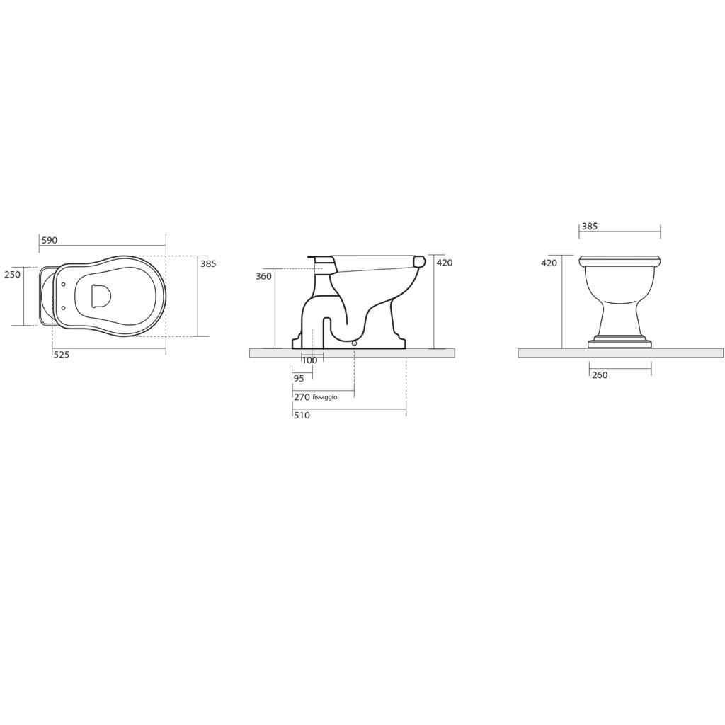KERASAN - RETRO WC mísa s nádržkou, spodní odpad, bílá-bronz (WCSET17-RETRO-SO)
