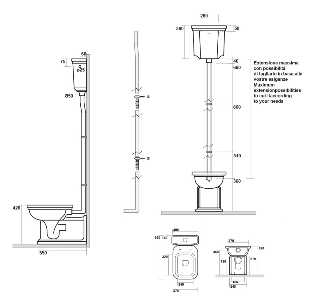 KERASAN - WALDORF WC mísa s nádržkou, spodní/zadní odpad, bílá-bronz (WCSET20-WALDORF)