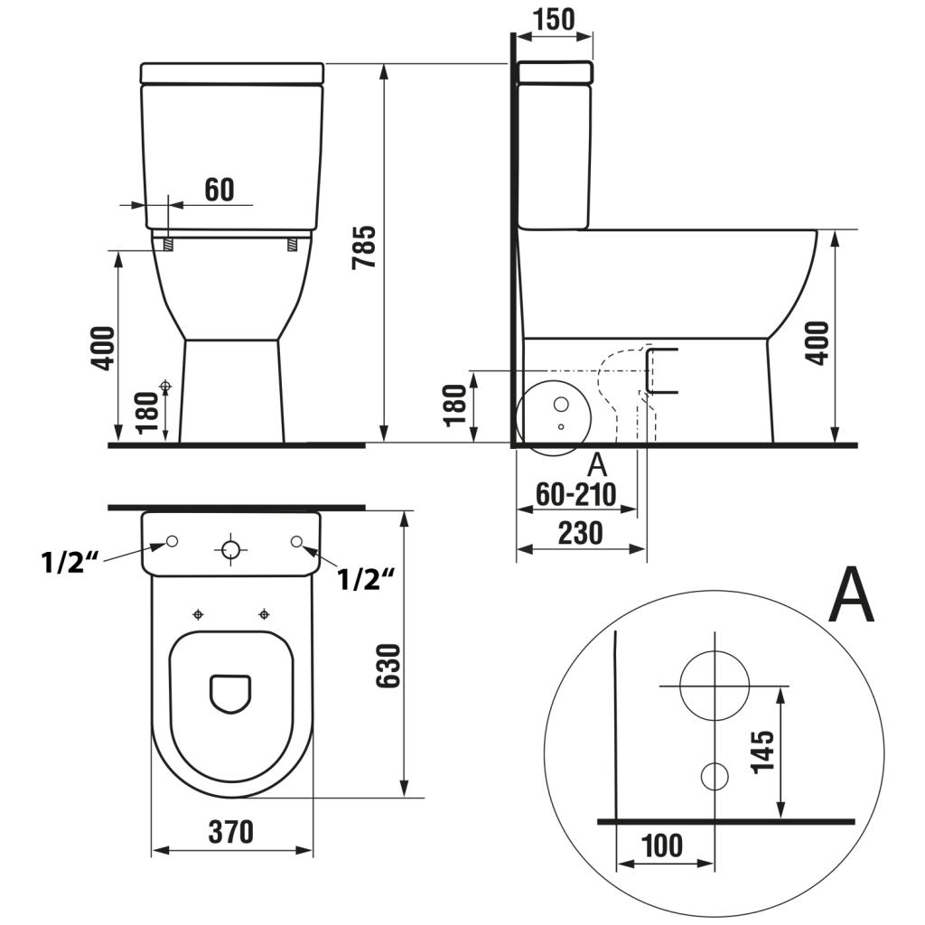 AQUALINE - JALTA WC kombi, Rimless, spodní/zadní odpad + sedátko, bílá (PB103)