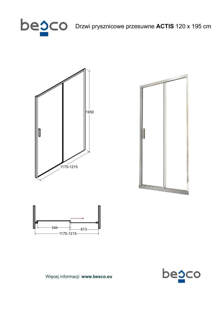 HOPA - Sprchové dveře ACTIS - BARVA rámu - Chrom/Leštěný hliník (ALU), Rozměr A - 120 cm, Rozměr C - 195 cm, Směr zavírání - Univerzální Levé / Pravé, Výplň - Čiré bezpečnostní sklo - 8 mm (BCACT12CC)