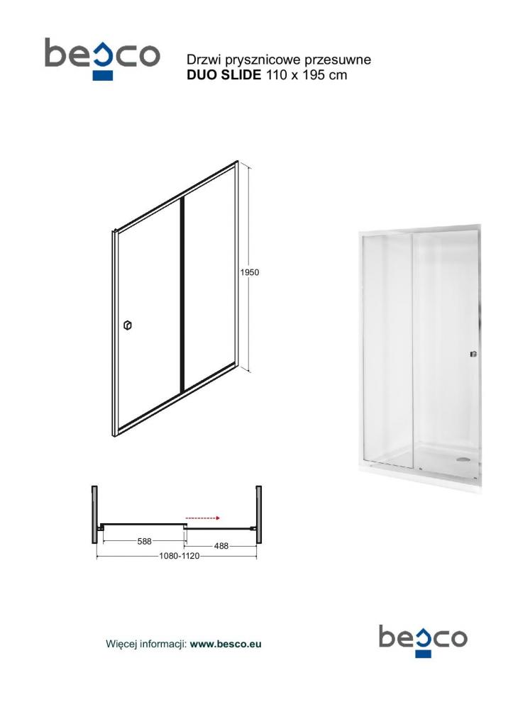 HOPA - Sprchové dveře DUO SLIDE - BARVA rámu - Chrom/Leštěný hliník (ALU), Rozměr A - 110 cm, Rozměr C - 195 cm, Směr zavírání - Univerzální Levé / Pravé, Výplň - Čiré bezpečnostní sklo - 6 mm (BCDUOSL11CC)