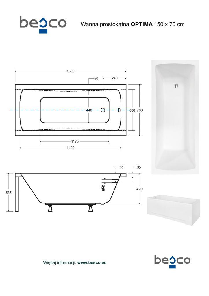 HOPA - Obdélníková vana OPTIMA - Nožičky k vaně - Bez nožiček, Rozměr vany - 150 × 70 cm (VANOPT15)