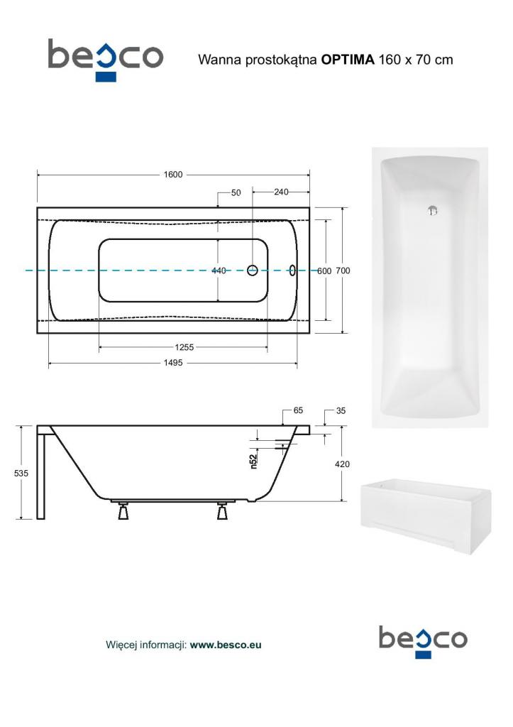 HOPA - Obdélníková vana OPTIMA - Nožičky k vaně - S nožičkami, Rozměr vany - 160 × 70 cm (VANOPT16+OLVPINOZ)