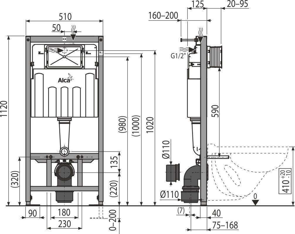 ALCAPLAST  Sádromodul - předstěnový instalační systém s chromovým tlačítkem M1721 + WC REA CARLO MINI RIMLESS ČIERNY MAT + SEDADLO (AM101/1120 M1721 MM1)