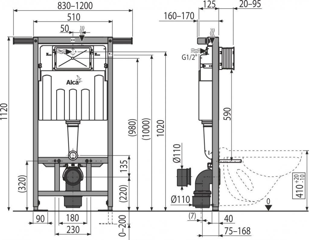 ALCAPLAST  Jádromodul - předstěnový instalační systém s chromovým tlačítkem M1721 + WC REA Carlo Flat Mini Rimless + SEDÁTKO (AM102/1120 M1721 CF1)