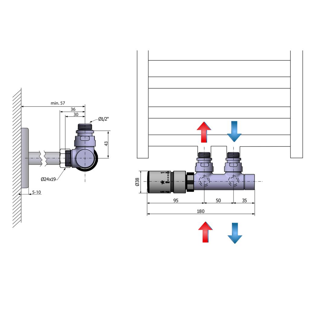 SAPHO - TWIN připojovací sada ventilů termostatická pro středové připojení, levá, chrom (CP3012S)