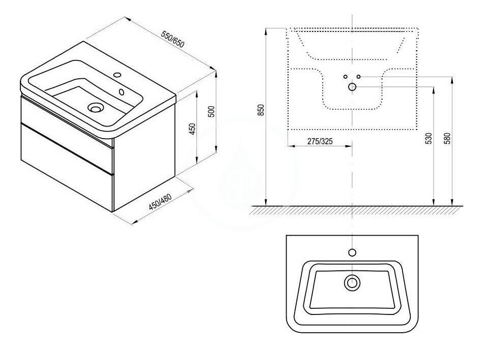 RAVAK - 10° Umyvadlová skříňka SD II, 650x480x450 mm, 2 zásuvky, lesklá bílá (X000001286)