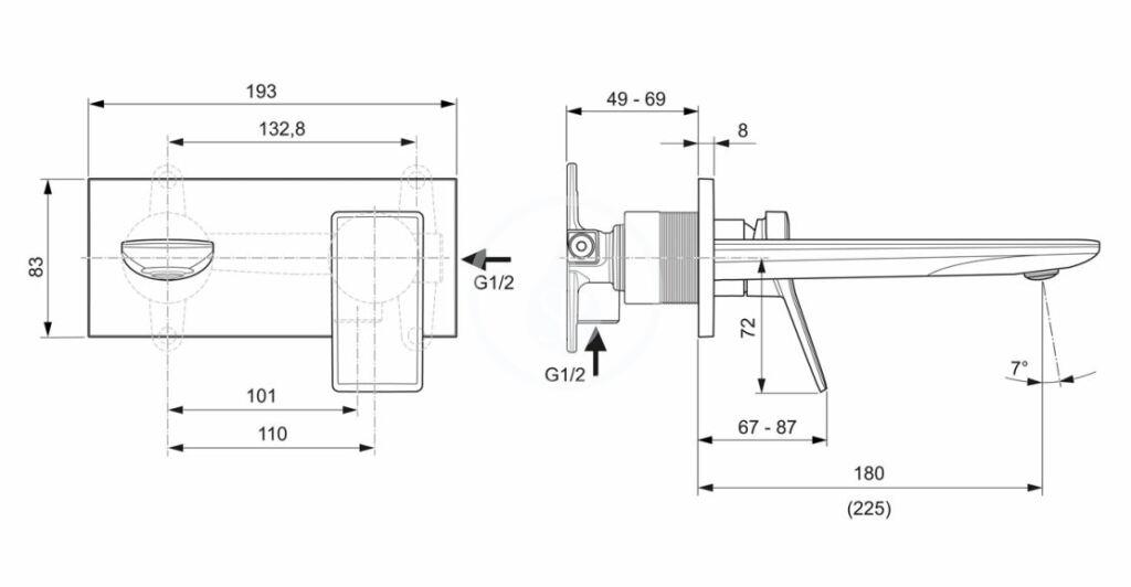 IDEAL STANDARD - Conca Tap Umyvadlová baterie pod omítku, výtok 180 mm, Magnetic Grey (A7371A5)