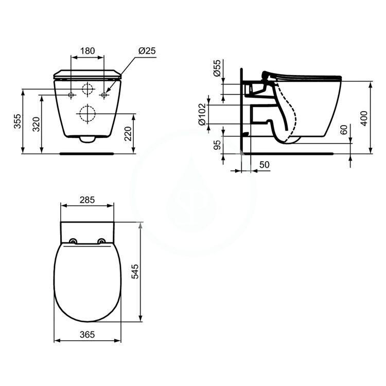 IDEAL STANDARD - Connect Závěsné WC se sedátkem, AquaBlade, bílá (E048301)