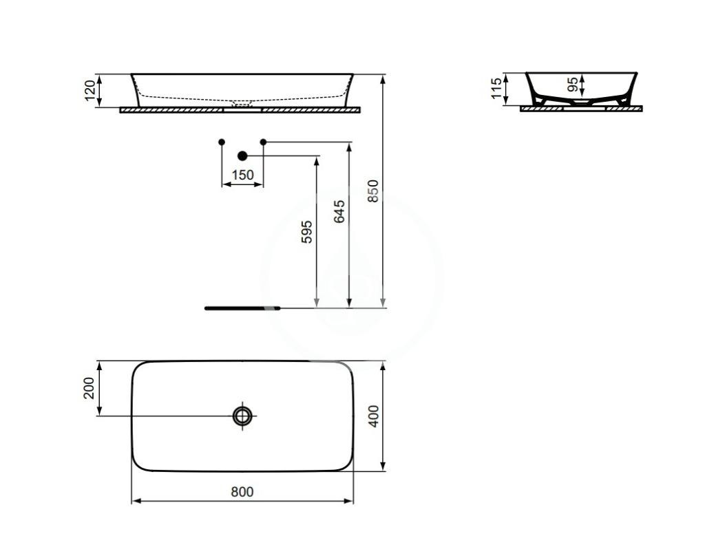 IDEAL STANDARD - Ipalyss Umyvadlo na desku, 800x400 mm, bez přepadu, Pomegranate (E1391V6)