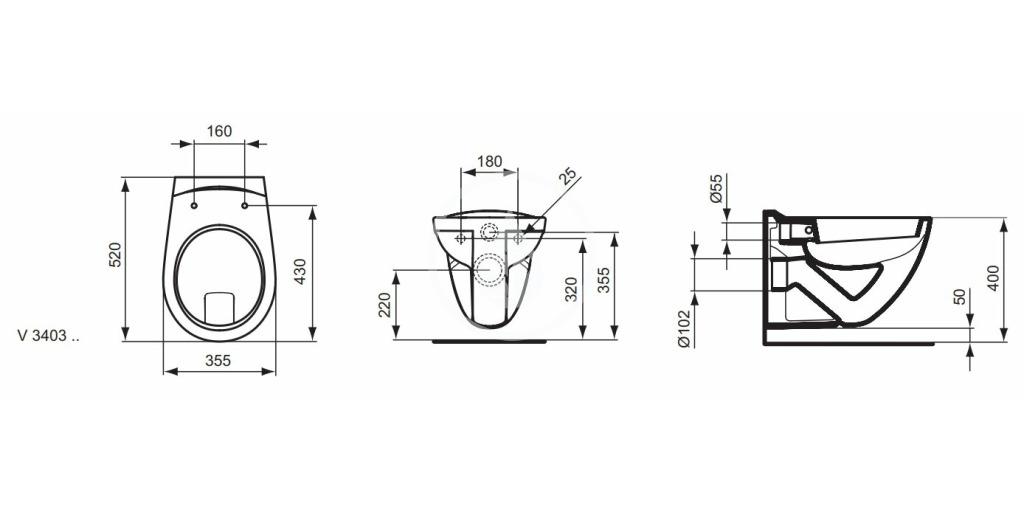 IDEAL STANDARD - Eurovit Závěsné WC, ploché splachování, bílá (V340301)