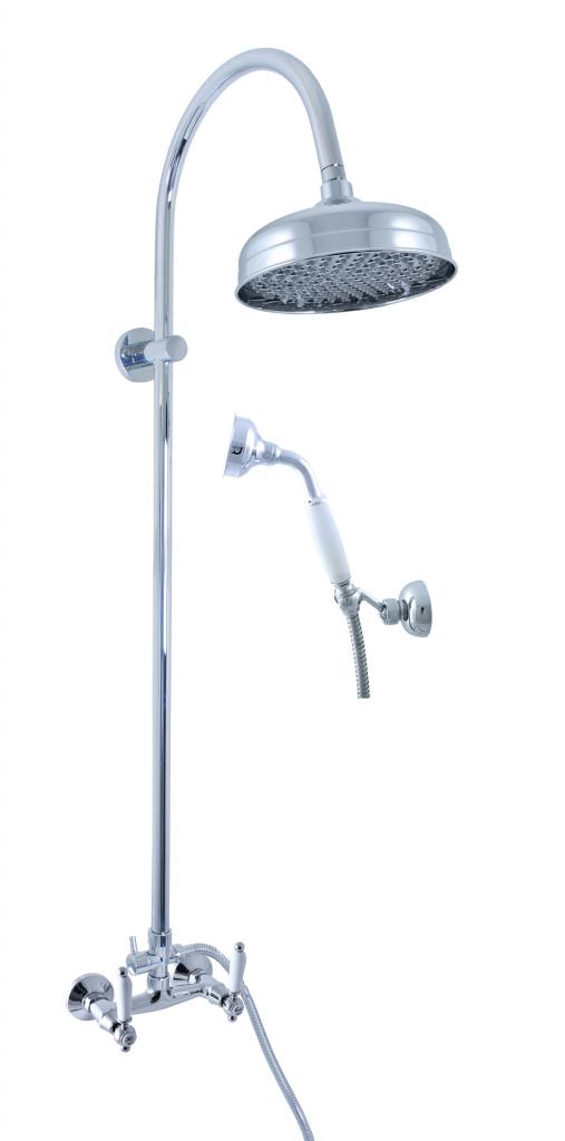 SLEZAK-RAV Vodovodní baterie sprchová MORAVA RETRO s hlavovou a ruční sprchou, Barva: chrom, Rozměr: 100 mm MK581.0/3