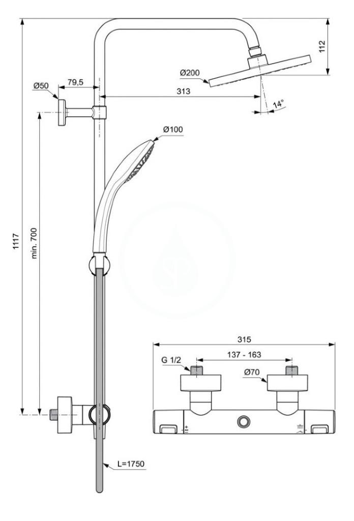 IDEAL STANDARD - CeraTherm Sprchový set T25 s termostatem, 200 mm, 1 proud, černá (A7545XG)